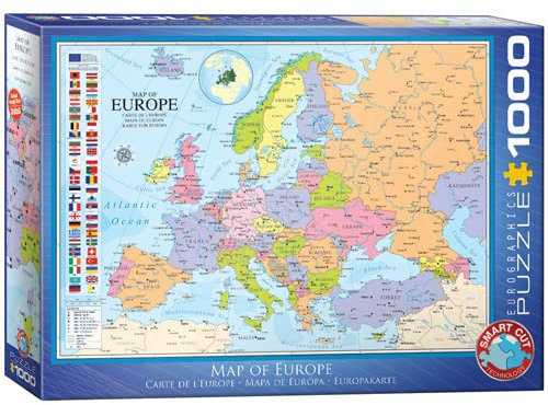 empireposter Landkarte von Europa 1000 Teile Puzzle Format 68x48 cm + Puzzle Alu Rahmen für 1000er