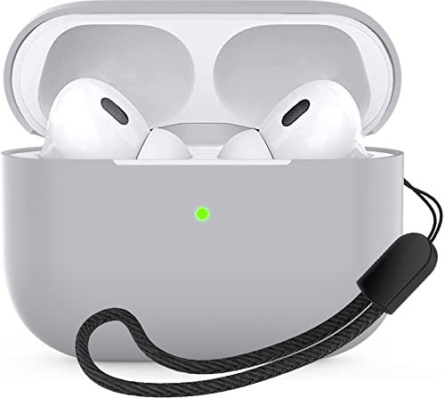 Hülle für AirPods Pro 2. Watruer Apple Pro 2nd Generation Schlank Silikon Case Cover Haut Voller Schutzkoffer mit AirPods Pro 2 2022 Schlüsselband Charging Case with Lanyard- Grau