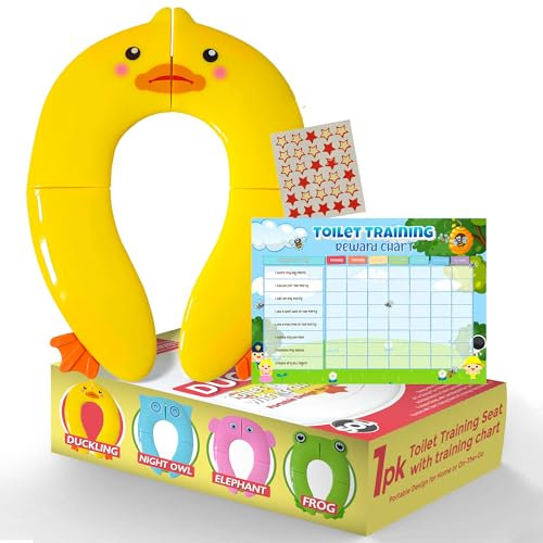SOL 1pk Danny Duckling Folding Toilet Training Seat with Reward Chart, Portable Potty Insert for Toddlers and Children, Foldable for Travel, Safe, Easy to Use, Perfect for Kids Learning Independence