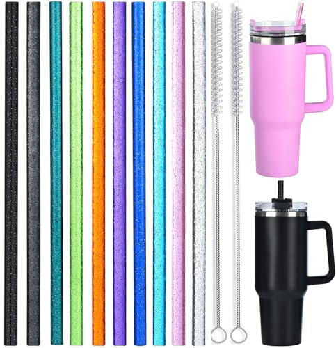 ALINK 10 Pack Farbe Ersatz Strohhalme für Stanley 40 oz 30 oz Tumbler, 12 in langen wiederverwendbaren Kunststoff Glitter Strohhalme für Stanley Cup Zubehör, halbe Gallone Krug,
