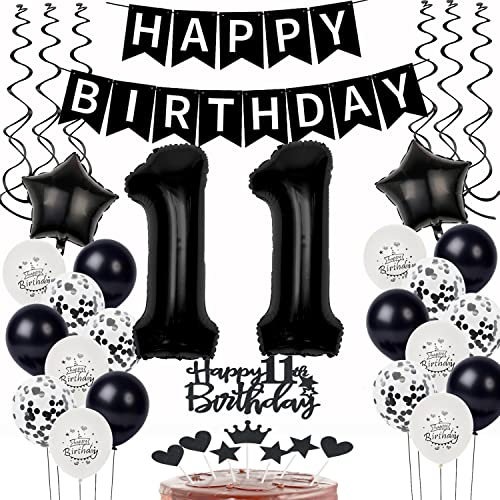 Schwarz Weiß Luftballons 11. Geburtstag Dekoration,Geburtstagsdeko 11 Jahre Junge Mädchen Tortendeko 11 Geburtstag junge Ballons 11. Junge Happy Birthday 11 Jahre Junge deko
