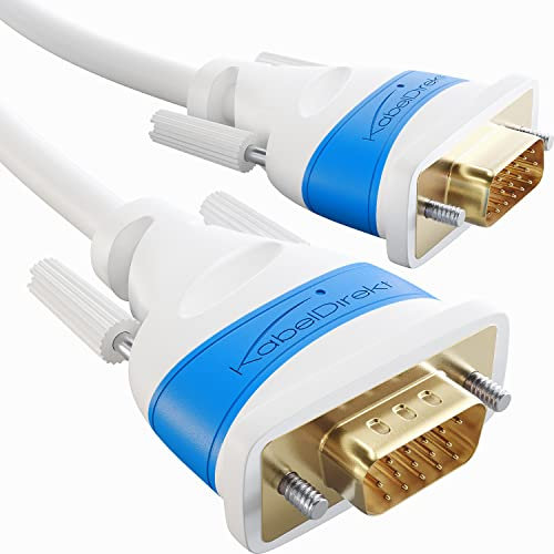 KabelDirekt – VGA Cable for maximum video quality thanks to high-purity copper conductors – 7.5m (Full HD, connects computers to screens/projectors, 15-pin D-Sub, monitor cable, white)