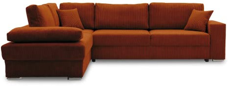 Ecksofa FESTINA 290/230 mit schlaffunktion und Bettkasten - L-förmig - Stoff Cordstoff - Eckcouch mit dekorativen Kissen (Links, POSO 039 Kupfer)