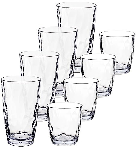 Hummelladen 8x Campingglas aus Acryl 320/460ml klar - Trinkglas Acrylglas Wasserglas Kunststoff Camping Garten Echtglasoptik Picknick Becher Kinder Senioren Longdrink Coktail