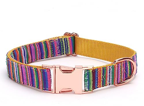 haoyueer Mehrfarbiges gestreiftes Hundehalsband, weich, verstellbar, mit Metallschnalle für kleine, mittelgroße und große Hunde, perfektes Haustierhalsband, Geschenk (S, Gelb)