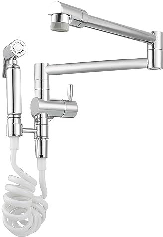 Tecmolog 2 Funktions Küchenarmatur Klappbar Messing 360° Drehbar Einhebel Wandarmatur mit Brause Chrom, CT169A