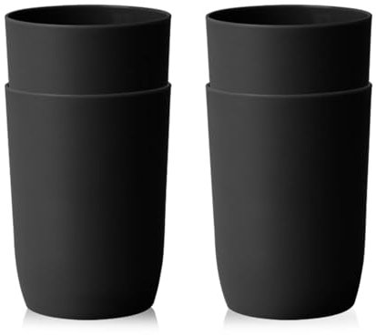 Plastic Cups Reusable Unbreakable Tumblers, Set of 4 Travel Mugs, Mouthwash Bathroom Cup Stackable, Plastic Water Cup 280ml for Adults Kids, Dishwasher & Microwave Safe (Black)