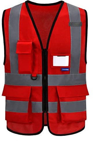 AYKRM 6XL 7XL 8XL Rot Sicherheitsweste Warnweste Reflektierendes WarnschutzWeste Warnweste mit Reflektorstreifen mit Reißverschluss und Taschen Arbeitsweste
