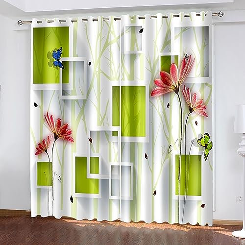 Skcess Gardinen Wohnzimmer, Fenstergardinen Blaubraun Winterpflaume Vorhang Polyester Gardinen 2er Set 107x244cm(WxH)
