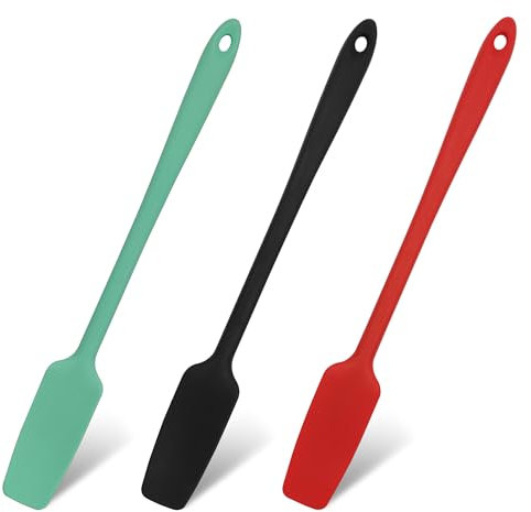 Silicone Spatula Set, 3 Pcs Silicone Jar Spatulas with Long Handle, 600℉ Heat Resistant Non-Stick Silicone Scraper, Kitchen Silicone Spatula for Cooking Baking Blenders Stirring Mixing, 3 Colors
