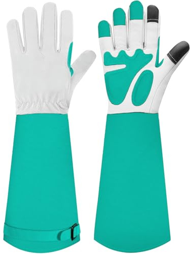 SLARMOR Lange Gartenhandschuhe Damen Abeitshandschuhe Herren | Hochwertiges 100 % Rindsleder, extra lange Stulpe, verstärkte Handflächen und Fingerspitzen