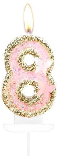 Butterfly Number 8 Candles, Pink Gold Happy 8th Birthday Candles for Cake, Girls 8th Birthday Cake Decorations, Butterfly 8 Cake Topper, Gold Pink Cake Candles Cake Topper for Women Birthday Party