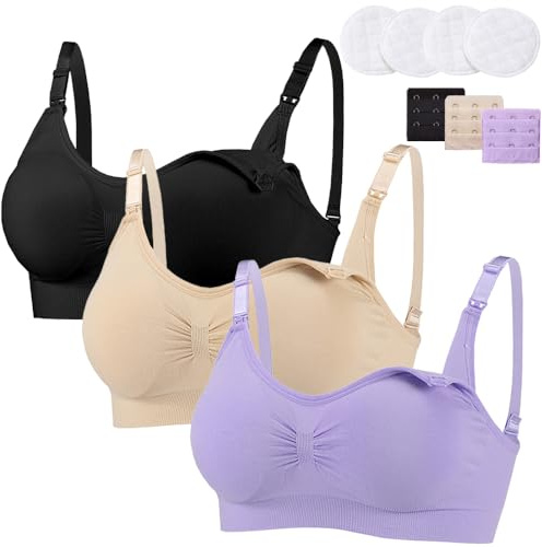 Soutiens-Gorge Maternité Femme sans Fil d'allaitement sous-Vêtements de Grossesse Postnatal Prénatale Brassière avec Rallonges pour Allaitement Et Sommeil, Lot de 3