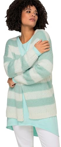 Angel of Style Damen große Größen Übergrößen Plus Size Strickjacke, Oversized, Blockstreifen, offene Form, V-Ausschnitt, Langarm grün 52 201797431-52
