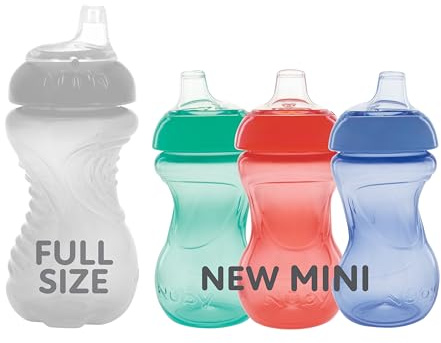 Nuby Mini Gripper No-Spill Baby Sippy Cups with Soft Spout - (3 Pack) 6 oz - 6+ Months - Red/Blue/Green