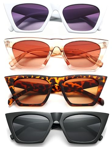 Unning 4 Stück Quadratisch Sonnenbrille Damen Vintage Retro Cateye Sonnenbrillen Set Lustig Coole Brillen Für Damen