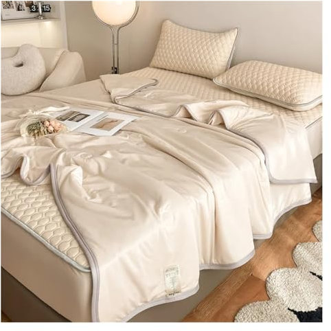 Viskee Neues klassisches, einfarbiges Latex-Spannbettlaken, Sommermatte, Sommersteppdecke, luftbarer Bezug, Kombinationsset, Bedding Set Cotton