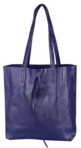 modamoda de - T253 - Ital. Henkeltasche mit Innentasche aus Leder, Farbe:Blauviolett-Metallic