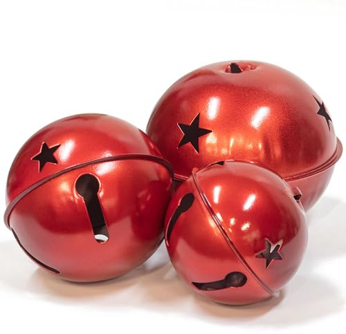 3 Stuck Weihnachtsglöckchen ROT zum Aufhängen einen fröhlichen Klang, XXL groß Glocken Vintage Glöckchen 15/12/10cm, weihnachtskugeln Gold Weihnachts deko Gold Weihnachten Tisch deko