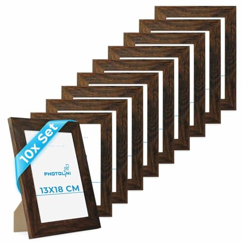 PHOTOLINI Bilderrahmen 13x18 Holz MDF Eiche Dunkel, 10x breite Bilderrahmen 18x13, Fotorahmen 13 x 18 cm mit Acrylglas, Picture Frame 18x13 zum Aufhängen & Aufstellen, Bilder Rahmen 13x18 für Fotos