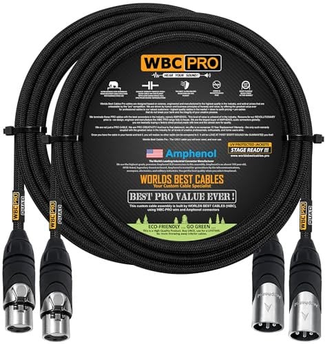 WORLDS BEST CABLES 2 Units - 4 Meter - WBC-PRO-QUAD Ultra-Silent Ultra-Flexible Balanced Star-Quad Cable with Amphenol Male & Female XLR Plugs & Black Tweed Jacket