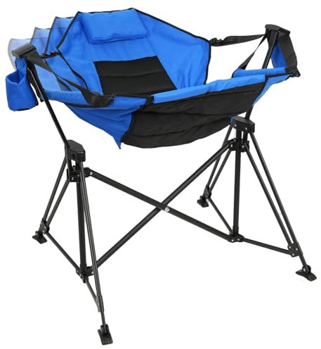 FREETOUR Hammock Camping Chair Folding 350lbs Foldable Portable Rocking Chairs for Adults Outside Swinging Camp with Stand Lawn Garden Hanging Outdoor (Blue Black)