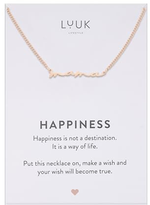 LUUK LIFESTYLE Pearls and Stones necklace, Gifts for birthday, 14k gold plated 50cm adjustable sturdy chain, waterproof, tarnish-free, gift ideas, dainty trendy (HAPPINESS Gift Card)