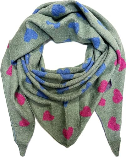 Jeamis XXL Dreieck Strickschal Herz Warmer Winter Schal Fashion Tuch Herbst Frühling Schlauchschal (Grün)