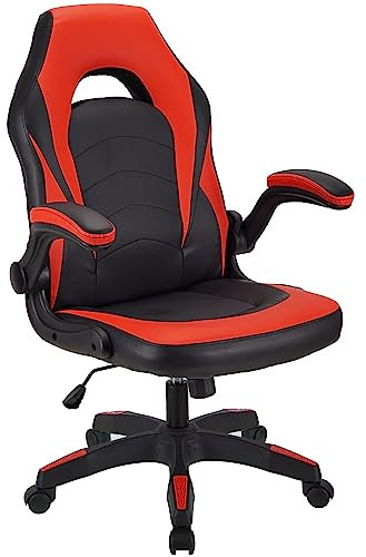 T-THREE.Gaming Chair, PU Leather Ergonomic Office Chair Swivel Office Chair with Lumbar Support, Executive Chair for Adults with upholstered armrests and seat Cushion, for Home Office(RED)