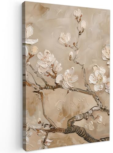 MuchoWow© Impression sur Toile Decoration Murale Peinture 60x90 cm Tableaux Art Décoratif Muraux Décoration Chambre Fleurs - Modernes - Beige - Blanc - Blossom