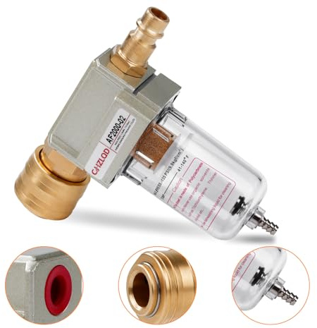 TICFOX 1/4 Zoll Wasser Ölabscheider, Messing Wasserabscheider Druckluft mit Schnellkupplung Druckluftfilter Schnellkupplung für Kompressor Filter
