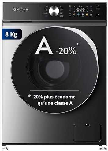 GEDTECH Lave-linge frontal GLLPS81400DG - 8 Kg - 1200 tr/mn - 16 programmes - Eco - Intensif - Rapide – Très Faible conso - Panneau commande LED couleur