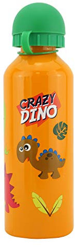 500ml Crazy Dino Orange Aluminium Water Bottle for Kids - BPA-Free, Leakproof, Reusable & Lightweight Flask for School, Sports, Hiking, Camping & Outdoor Adventures - Ideal for Boys & Girls 3+ Years
