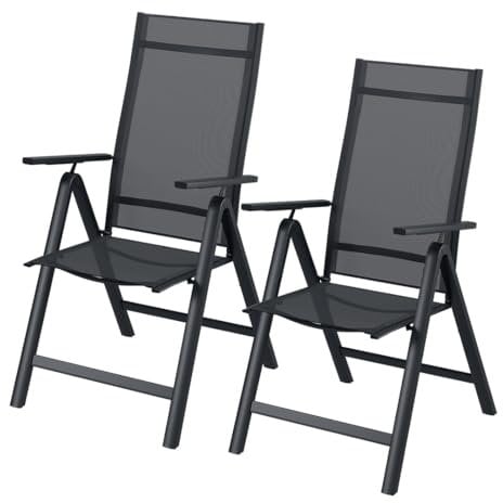 STEELSØN Gartenstuhl klappbar 2er-Set Alaris, Hochlehner mit Armlehne Klassisch Aluminium Campingstuhl, 6-Fach verstellbare Rückenlehne, Anthrazit