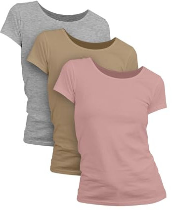 Basic Treasure Lot de 3 T-Shirts Manches Courtes Femme Mix Couleurs, Coton 100%, Taille M, t-Shirt Basique Confortable