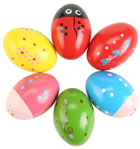 Norhogo Set di 6 Pezzi di Maracas per Uova in Legno, Maracas per Uova di Pasqua, Maracas Musicali a percussione, sonagli per Uova, sonagli per Uova, Uova Musicali per Neonati e Bambini