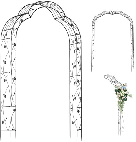 TANGZON Metal Garden Arch, 2.5M Outdoor Trellis Pergola Arbour with 7 Combinations Way, 2 Half Arches, 2 Installation Methods, Heavy Duty Decorative Plant Climbing Support Stand for Wedding Party