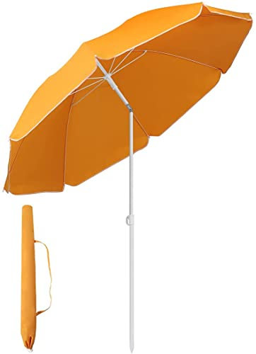 Jung Sonnenschirm für Strand Orange, Ø 200 cm, Gartenschirm, UV-Schutz bis UPF 50+, knickbar, Sonnenschutz Balkon, tragbar, Schirmrippen aus Glasfaser