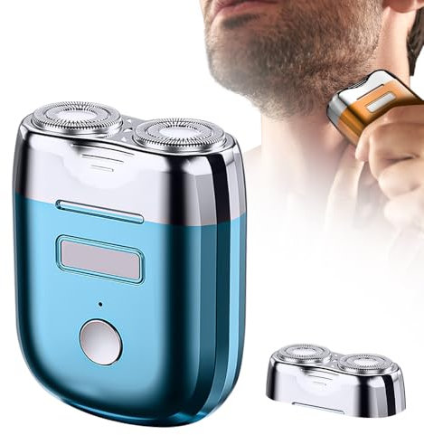 Rasierer Herren Elektrisch, 2025 Neu Mini Portable Electric Shaver, IPX7 Wasserdicht Mini Trockenrasierer Herren Elektrisch mit Dual-Ring Magnetklinge für Nass- und Trockenrasierer (Blau)