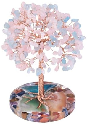 Albero Di Cristallo Decorazione Ornamento For Albero Di Denaro Feng Shui Con Pietra Preziosa Di Cristallo Naturale Avvolto In Filo Di Albero Di Pietra Di Cristallo Albero Della Vita(Multi-colored)