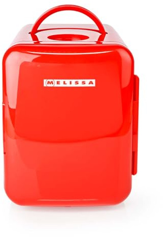 Melissa 16580009 Tragbarer Mini-Kühlschrank 4L/6 Dosen - Heiz- & Kühlfunktion, 220V/12V, kompaktes Design mit Tragegriff, herausnehmbares Fach - Rot