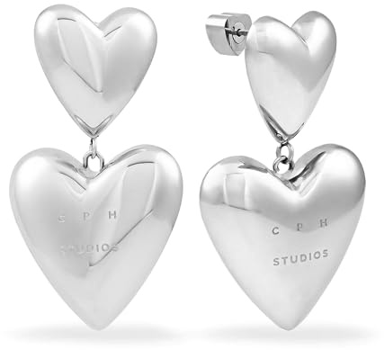 COPENHAGEN STUDIOS Ohrringe Puffy Hearts - voluminöse Herzen - Damen-Ohrstecker aus poliertem Edelstahl - wasserfest & hautfreundlich
