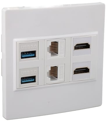 Elprico Placa de Pared HDMI Ethernet de 6 Puertos, 2 Puertos 4K 60HZ HDMI Keystone, 2 Puertos Cat6 Keystone, Panel de Placa de Pared Combinado con Interfaz USB 3,0 de 2 Puertos
