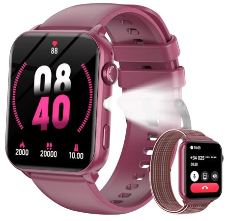 Yxtel Smartwatch Donna, Orologio Smartwatch Intelligente con LED Torcia, Effettua/Risposta Chiamate, DIY Quadranti, 2 Cinturini, Contapassi, Monitor Sonno, Smart Watch Impermeabile IP68