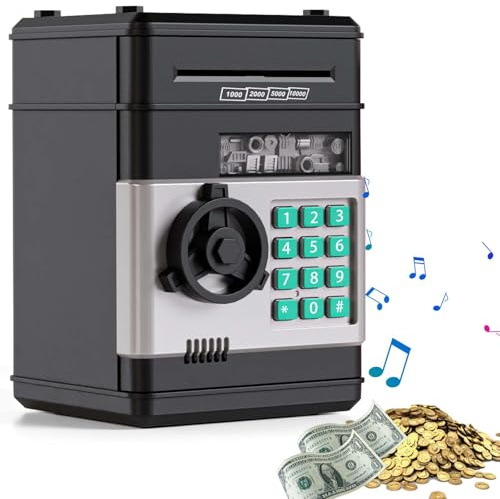 ATM Spardose, Spardose Scheine Elektronische Mit Passwort, Digitale Saving Box, Kleingeld Aufbewahrung Mit Debitkarte Bank Saving Box, Geldsparbox Mit Passwort Code Lock & Auto Money Scroll (Schwarz)