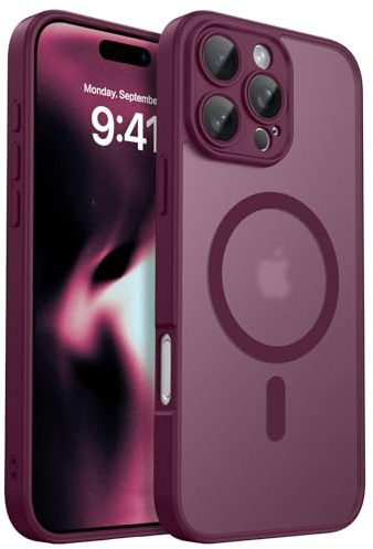 GUAGUA Magnetic Case for iPhone 16 Pro Max, Compatible with Magsafe, Translucent Matte with Full Camera Protection, 360° Shockproof Protective Phone Cover for iPhone 16 Pro Max 6.9, Burgundy