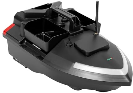 QTREIDG Bateau d'alimentation avec GPS RC Bateau d'appât avec télécommande 500 m Portée Bateau de pêche 3 chambres d'appâts Batterie 12000 mAh Retour automatique pour la pêche à la carpe lac rivière