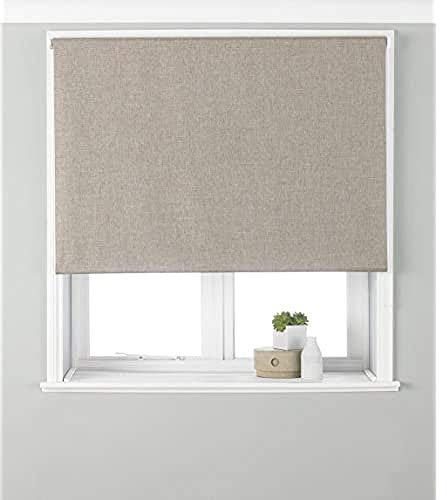 Eclipse Blackout Roller Blind - Natural Beige - Ready Made (Fittings Included) - Temperature Control - Adjustable - 100% Polyester - 91cm width x 162cm drop (36 x 64 inches) - Made by Riva