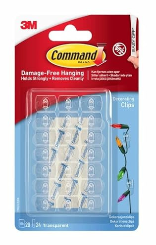 3M (2 Pack)-Command Clear Decorating Clips. 2 Packs: of 20 Clips, 24 Mini Strips, each.