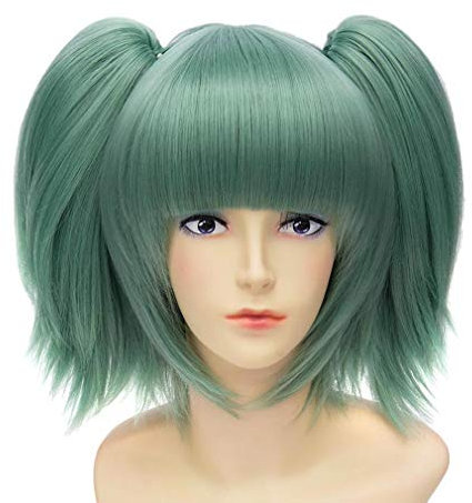 Baisheng Ermordung Klassenzimmer Kayano Kaede Green Doppel Pferdeschwanz Perücke Cosplay Anime Dance Party Kunstfaser Volles Haar Hitzebeständige Perücken (base wig 30cm+pigtail 30cm-Grün)